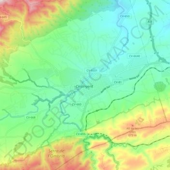 Carte topographique Ontinyent, altitude, relief
