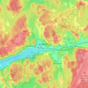 Carte topographique Landvetter, altitude, relief