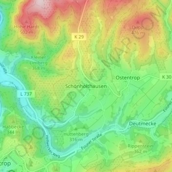 Carte topographique Schönholthausen, altitude, relief