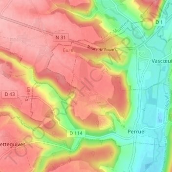 Carte topographique Le Mesnil, altitude, relief
