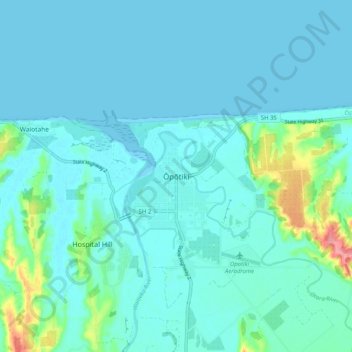 Carte topographique Ōpōtiki, altitude, relief