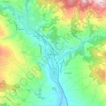 Carte topographique Pratovecchio, altitude, relief