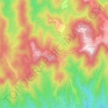 Carte topographique Les Margoutons, altitude, relief