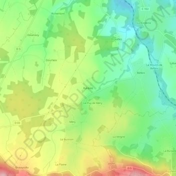 Carte topographique Rulières, altitude, relief