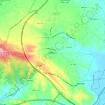 Carte topographique Alhadas, altitude, relief