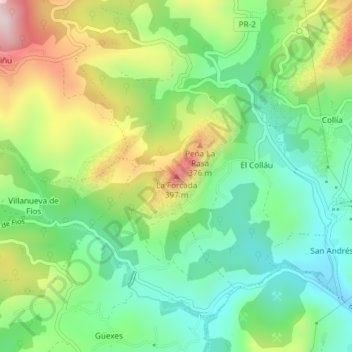 Carte topographique La Forcada, altitude, relief