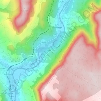 Carte topographique La Lauset, altitude, relief