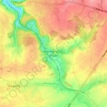 Carte topographique Biesme-sous-Thuin, altitude, relief