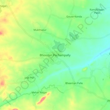 Carte topographique Bhoodan Pochampally, altitude, relief