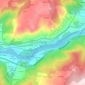 Carte topographique O Sobreiral, altitude, relief