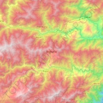 Carte topographique Bomdila, altitude, relief