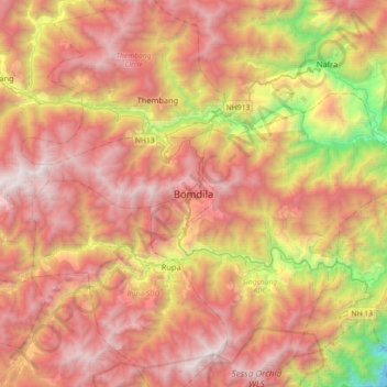 Carte topographique Bomdila, altitude, relief