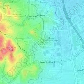 Carte topographique Cardiac Hill, altitude, relief