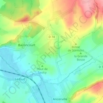 Carte topographique Vaucremont, altitude, relief