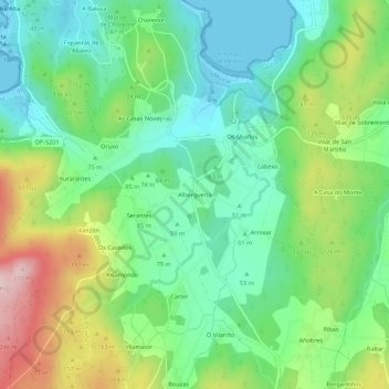 Carte topographique Alberguería, altitude, relief