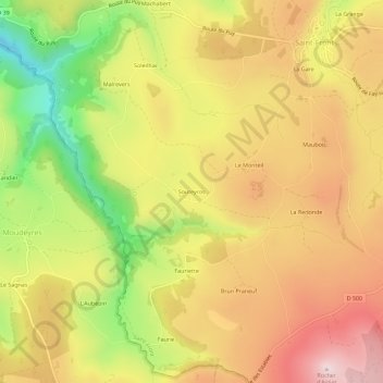 Carte topographique Souteyros, altitude, relief
