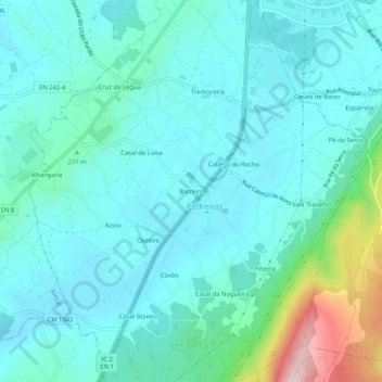 Carte topographique Barreiro, altitude, relief