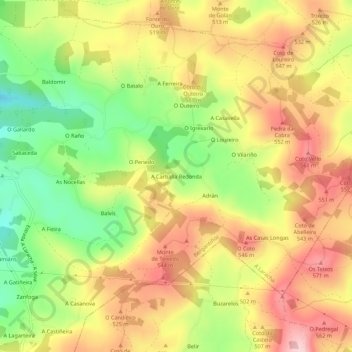 Carte topographique A Carballa Redonda, altitude, relief