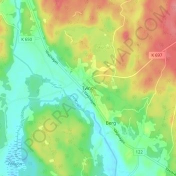 Carte topographique Tving, altitude, relief