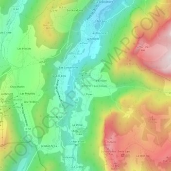 Carte topographique Le Frêne, altitude, relief