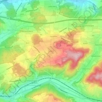 Carte topographique Zünikon, altitude, relief