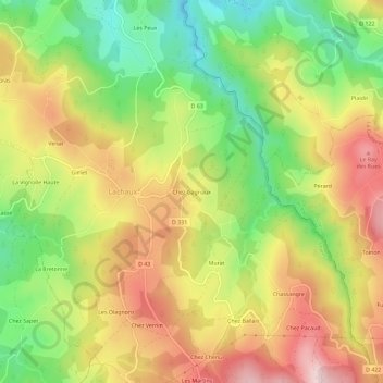 Carte topographique Chez Gagnaux, altitude, relief