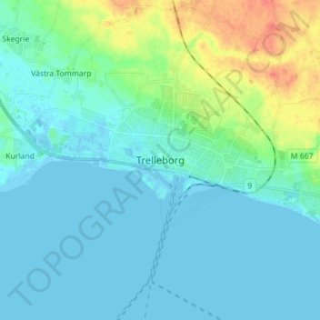 Carte topographique Trelleborg, altitude, relief