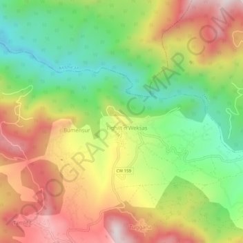 Carte topographique Tighilt Bouksas, altitude, relief