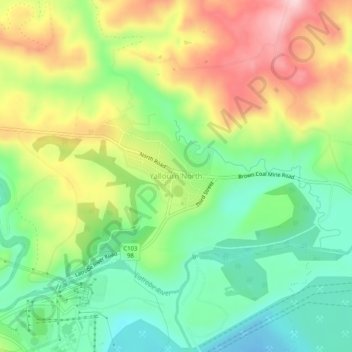 Carte topographique Yallourn North, altitude, relief