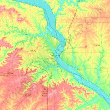 Carte topographique Dubuque, altitude, relief