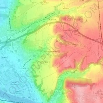 Carte topographique La Grande Verchère, altitude, relief