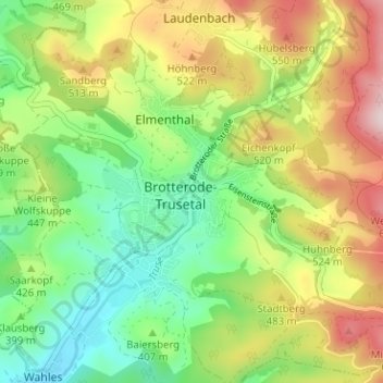 Carte topographique Trusetal, altitude, relief