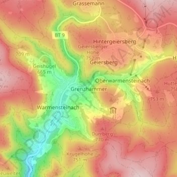 Carte topographique Grenzhammer, altitude, relief