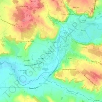 Carte topographique La Rodde, altitude, relief
