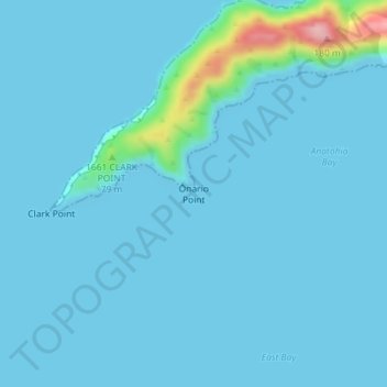 Carte topographique Ōnario Point, altitude, relief