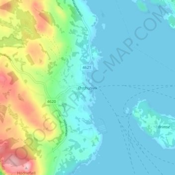 Carte topographique Østhusvik, altitude, relief