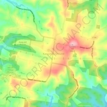 Carte topographique Kangaroo Ground, altitude, relief