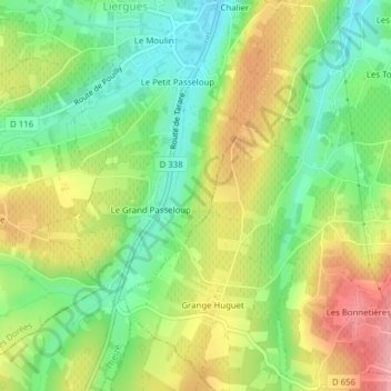 Carte topographique Chalier, altitude, relief