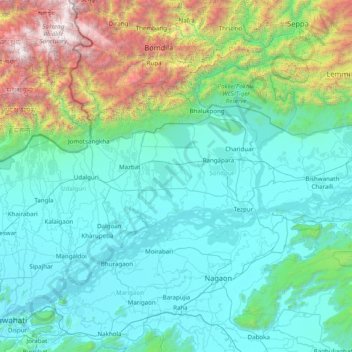 Carte topographique Darrang, altitude, relief