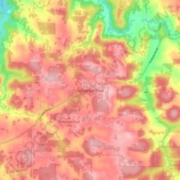 Carte topographique Gidgegannup, altitude, relief