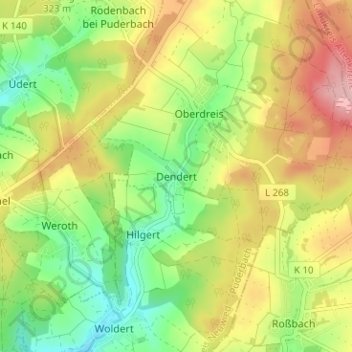 Carte topographique Dendert, altitude, relief