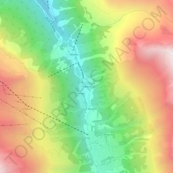 Carte topographique Pralong, altitude, relief