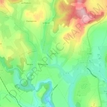 Carte topographique Tressac, altitude, relief