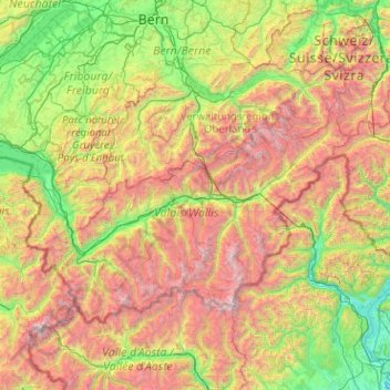 Carte topographique Bezirk Leuk, altitude, relief
