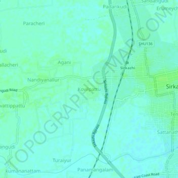 Carte topographique Kovilpattu, altitude, relief