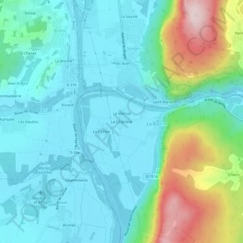Carte topographique La Charrière, altitude, relief