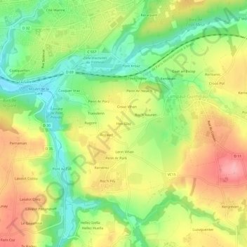 Carte topographique Hen Glaz, altitude, relief