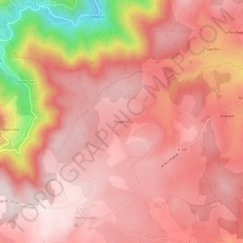 Carte topographique Fougères, altitude, relief