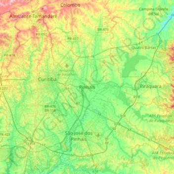 Carte topographique Pinhais, altitude, relief