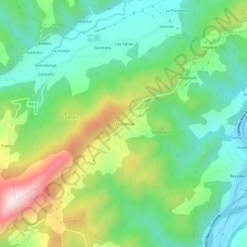 Carte topographique San Damías, altitude, relief